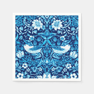 Jugendstil-Vogel- und Blumengobelinstoff, dunkelbl Serviette