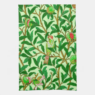 Jugendstil-Vogel und Granatapfel, Limettengrün Handtuch