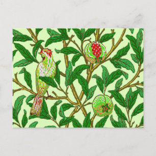 Jugendstil-Vogel und Granatapfel, Limettengrün Postkarte