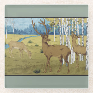 Jugendstil-Wald mit Hirschen Maurice Verneuil Kuns Glasuntersetzer