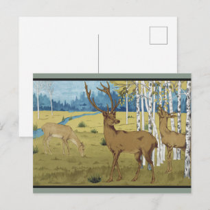 Jugendstil-Wald mit Hirschen Maurice Verneuil Kuns Postkarte