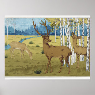 Jugendstil-Wald mit Hirschen von Maurice Verneuil Poster