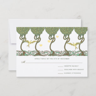 Jugendstil Wald Vintage Vogel Hochzeits Einladunge RSVP Karte
