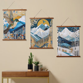 Jugendstil Wandteppich Mit Holzrahmen