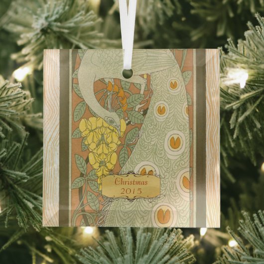 Jugendstil Weihnachten Vintage Pfauen Ornament Aus Glas (Insitu)