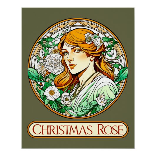 Jugendstil Weihnachtsfrau Rose Poster (Vorderseite)