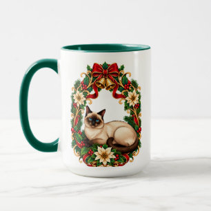 Jugendstil-Weihnachtskranz mit Siamkatze Tasse
