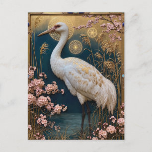 Jugendstil Weißer Kranich mit Kirschblüten Postkarte