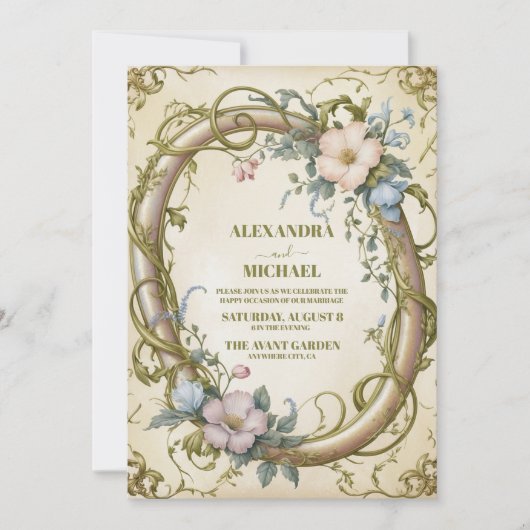 Jugendstil-Wildblume Einladung (Vorderseite)