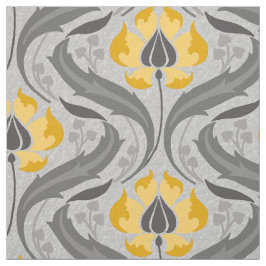 Jugendstil-Wildblumen, Gelb und Grau Stoff