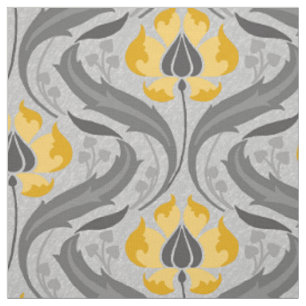 Jugendstil-Wildblumen, Gelb und Grau Stoff
