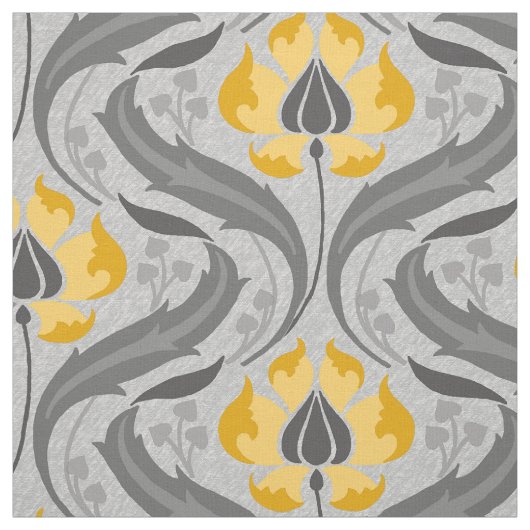 Jugendstil-Wildblumen, Gelb und Grau Stoff (Muster)