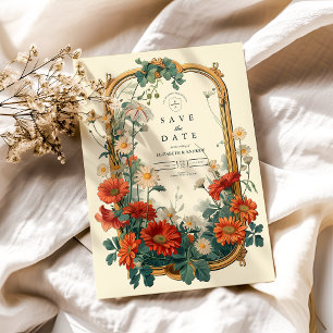 Jugendstil-Wildblumen-Rahmen-Hochzeit Save The Date