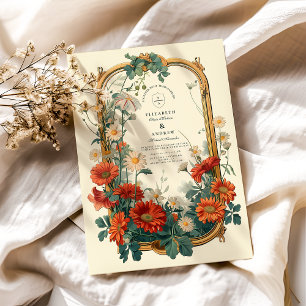 Jugendstil-Wildblumenrahmen-Hochzeit Einladung