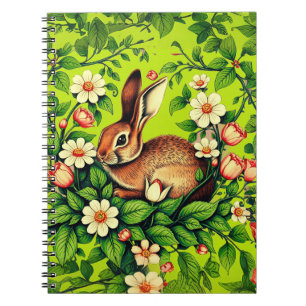 Jugendstil Wildkaninchen und Blumen Notizblock