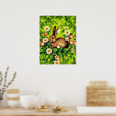 Jugendstil Wildkaninchen und Blumen Poster (Küche)