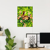 Jugendstil Wildkaninchen und Blumen Poster (Heimbüro)