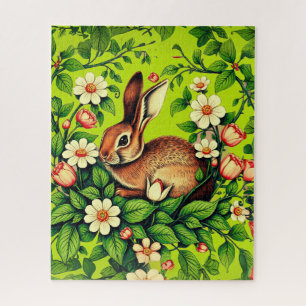 Jugendstil Wildkaninchen und Blumen Puzzle