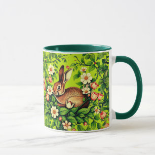 Jugendstil Wildkaninchen und Blumen Tasse