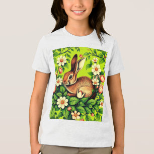 Jugendstil Wildkaninchen und Blumen Tri-Blend Shirt