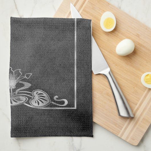 Jugendstil Wildleder elegant silbergrauen Lotus Geschirrtuch (Viertel Falte)