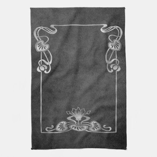 Jugendstil Wildleder elegant silbergrauen Lotus Geschirrtuch (Vertikal)