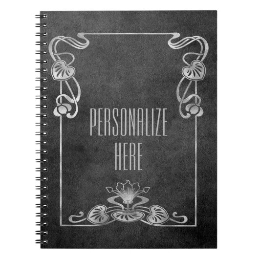 Jugendstil Wildleder elegant silbergrauen Lotus Notizblock (Vorderseite)