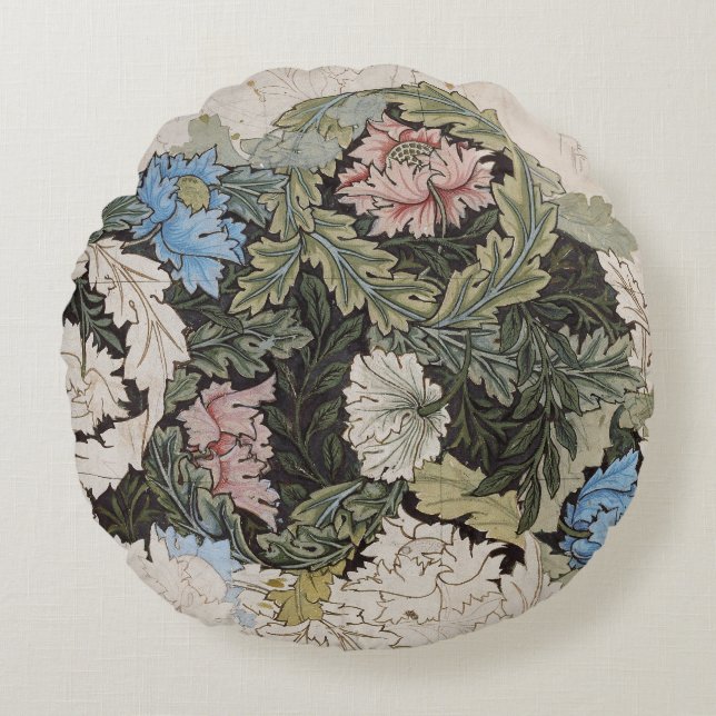 Jugendstil-William-Morris-Blumenmuster-Skizze Rundes Kissen (Vorderseite)