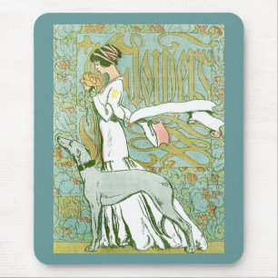 Jugendstil Windhund und Dame mit Blume Mousepad