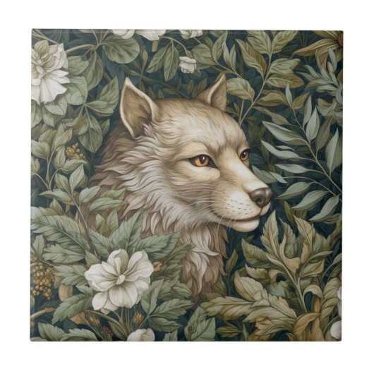 Jugendstil-Wolf in den Blättern Fliese (Vorderseite)