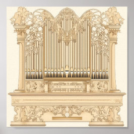 Jugendstil-Zeichnung einer Pfeifenorgel mit elegan Poster