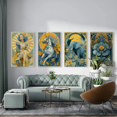 Jugendstil-Zirkusposter in Blau und Gelb Poster