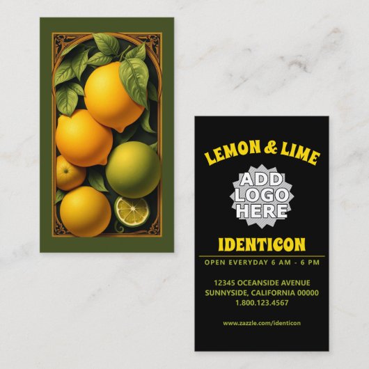 Jugendstil-Zitronen-Lime Visitenkarte (Vorne/Hinten)