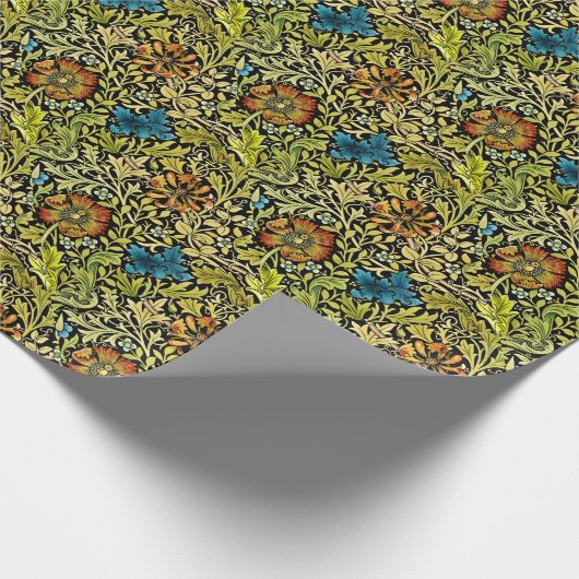 Jugendstilblau und orange Blume im Weinbergbau Geschenkpapier (Ecke)