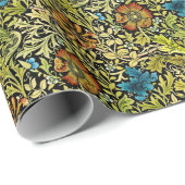 Jugendstilblau und orange Blume im Weinbergbau Geschenkpapier (Rolleneckpunkt)