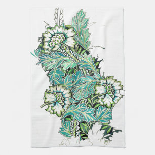Jugendstilblumenbild aquamarine weiße Blume Geschirrtuch