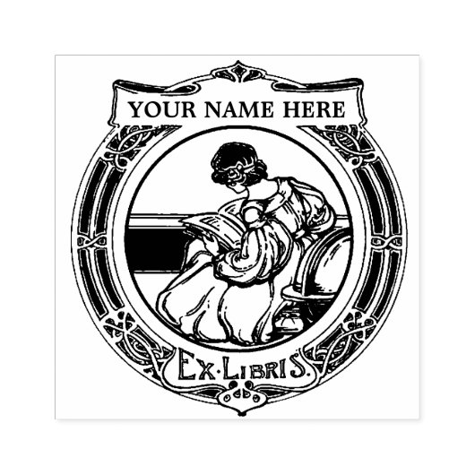 Jugendstilbücher Rund um Ex Libris Vorlage Gummistempel (Prägung)