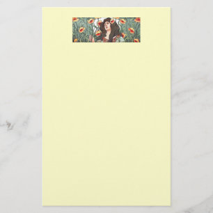 Jugendstildame mit Mohnblütenstern Stationary Blum Briefpapier