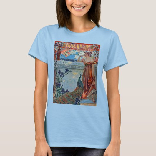 Jugendstildame mit Pfau T-Shirt (Vorderseite)