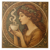 Jugendstilfrau mit Kaffee Fliese (Vorderseite)