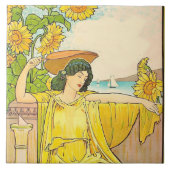 Jugendstilfrau mit Sonnenblumen Fliese (Vorderseite)