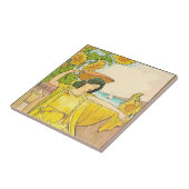 Jugendstilfrau mit Sonnenblumen Fliese (Seite)