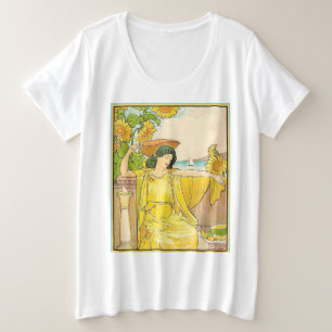 Jugendstilfrau mit Sonnenblumen Große Größe T-Shirt