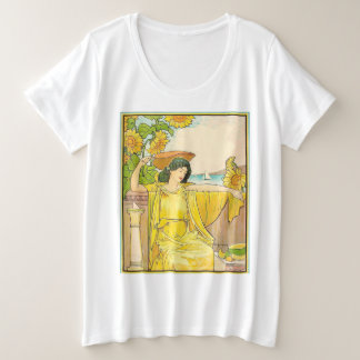 Jugendstilfrau mit Sonnenblumen Große Größe T-Shirt