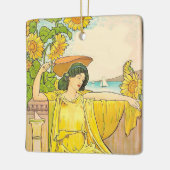 Jugendstilfrau mit Sonnenblumen Keramikornament (Links)