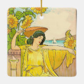 Jugendstilfrau mit Sonnenblumen Keramikornament (Rückseite)