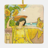 Jugendstilfrau mit Sonnenblumen Keramikornament (Vorderseite)