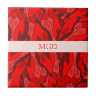 Jugendstilfülle roter Tulpen mit Monogramm Fliese