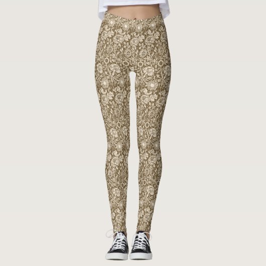Jugendstilgarni Damask, Taupe und Creme Leggings (Vorderseite)