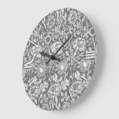 Jugendstilkarnation Damask, grau/grau Große Wanduhr (Winkel)